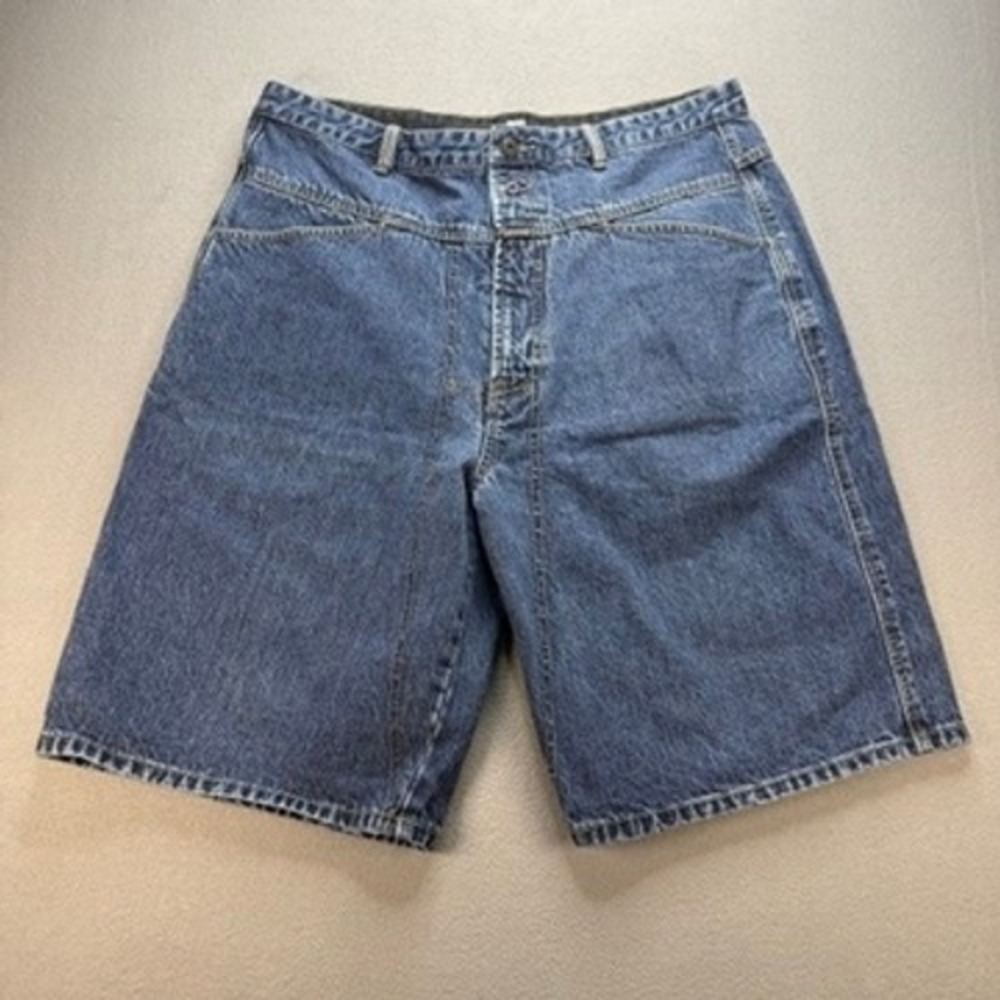 Marithe Francois Girbaud Denim Shorts Loose Fit Size 38 Blue Shuttle Tape Baggy